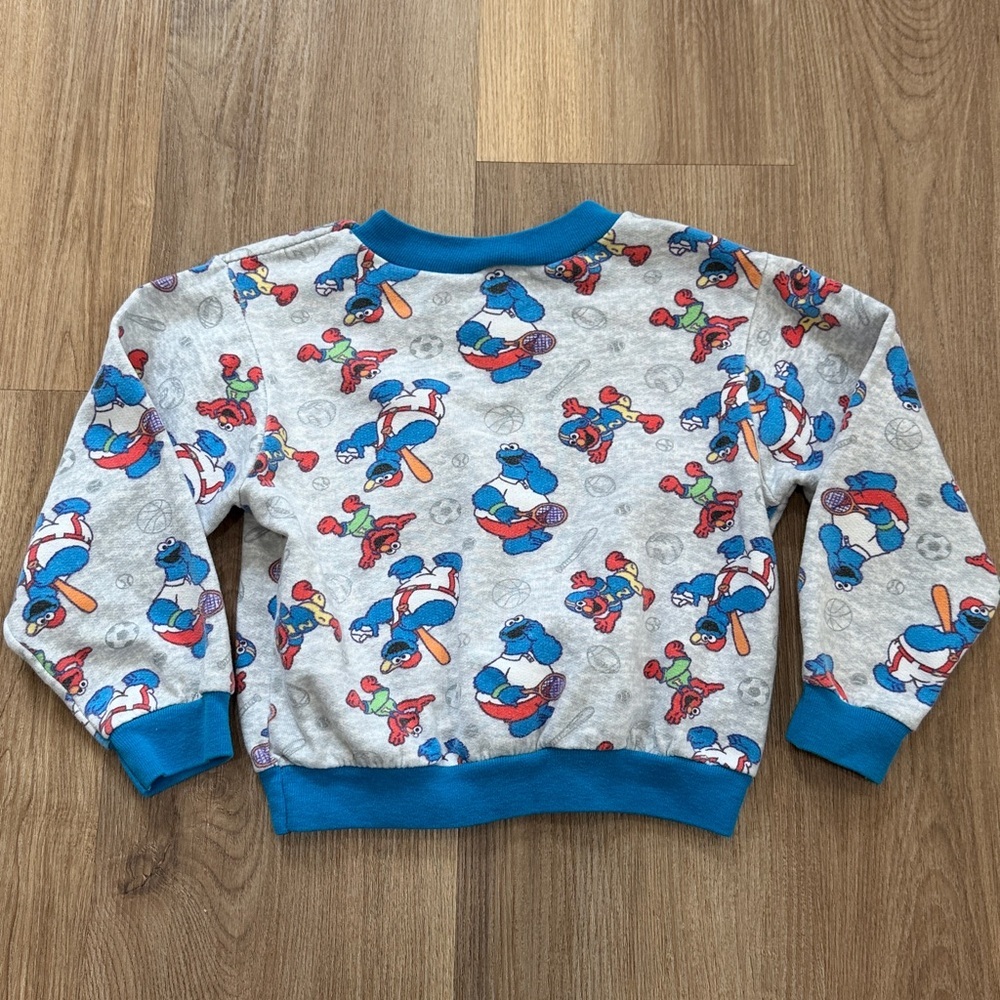 Vintage 90s Sesame Street Elmo Cookie Monster Blue Gray Sweatshirt Boys Top 3T - Picture 5 of 5